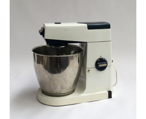 A vintage Kenwood mixer with stainless steel bowl and mixing attachments 