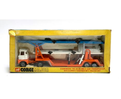 Corgi Major Toys 1146 Carrimore Tri-Deck MK.V Car Transporter with Scammell Handyman MK.3 Tractor Unit, orange/white/blue, wi