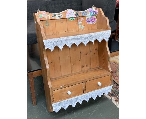 A small pine wall shelf with two drawers, 51cmW 