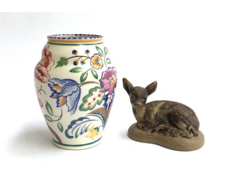 A Poole Pottery Vase, 17cmH; together with a Poole Pottery Deer Figurine 