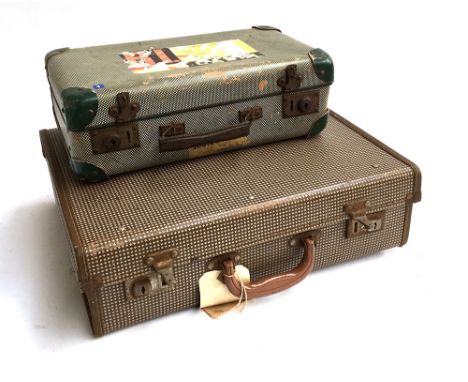 A vintage suitcase/picnic hamper, 43cmW, containing a quantity of Royal memorabilia, together with one other smaller, 35cmW 