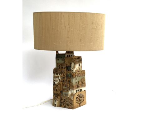 A Tremaen Pottery lamp with shade, the base approx. 39cmH 