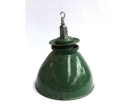 A large vintage industrial green enamel light shade, approx. 56cmH, 45cmD 