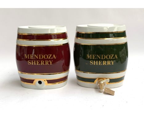 Two ceramic sherry barrels, Vitreous China Dexam International Ltd., each 30cmH 