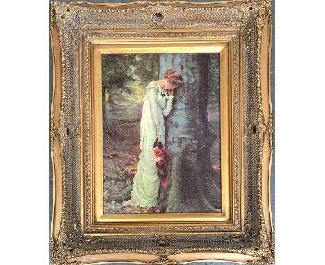 Print of girl within a substantial gilt frame, 39x29 