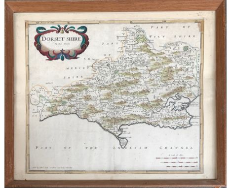 Robert Morden, hand coloured map of Dorsetshire, 36x41; together with an Ordnance Survey map of Puncknowle and Swyre (2) 