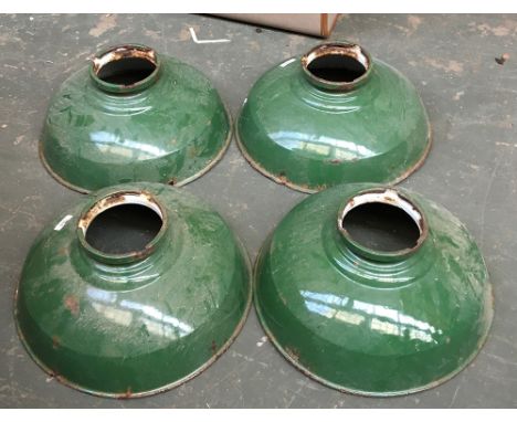 A lot of four vintage green enamel industrial light shades, each approx. 45cmD 