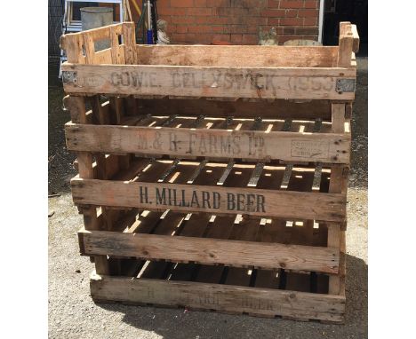 Five vintage fruit wooden fruit trays, each 77x44cm 