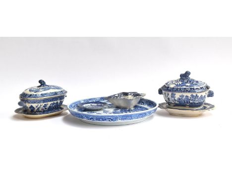 A mixed lot of 18th century and later blue and white ceramics, to include 'Turner' elephant pattern platter, Copeland &amp; G