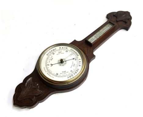 An oak banjo barometer/thermometer, 81cmH 