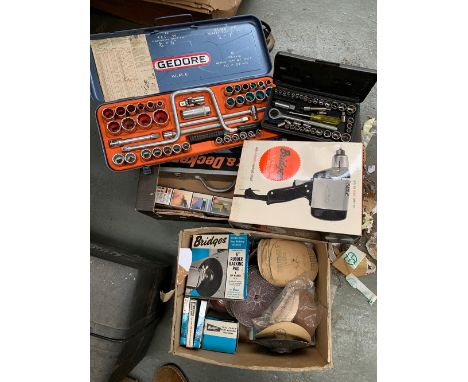 A Gedore imperial 12. socket set; together with a small imperial socket set; Black and Decker drill; Bridges vintage drill wi