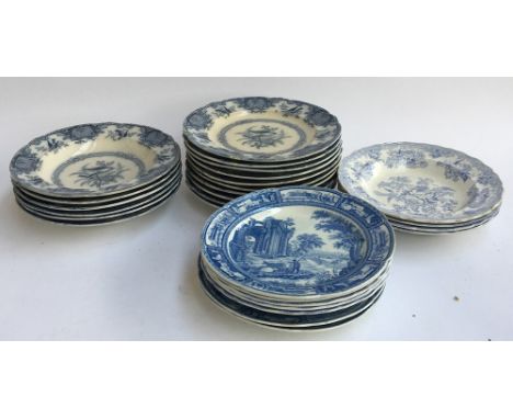 A collection of 16 Ridgway &amp; Co. 'British Birds' pattern plates; together with blue and white Asiatic Pheasant pattern bo
