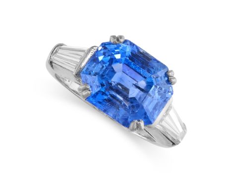 AN UNHEATED SAPPHIRE AND DIAMOND RING&nbsp;

Step-cut sapphire, 8.55 carats&nbsp;
Gemmological report, Sri Lankan / Madagasca