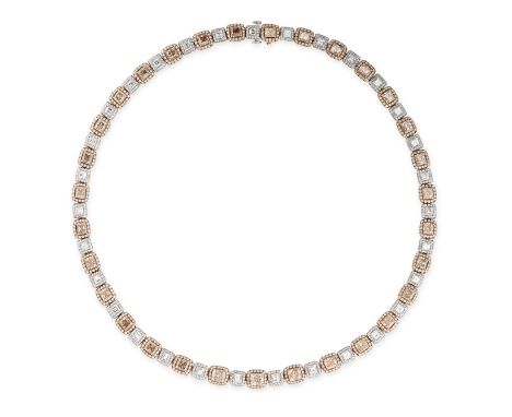 A FANCY COLOURED DIAMOND AND DIAMOND NECKLACE Radiant-cut fancy coloured diamonds, approximate total 17.00-19.00 carats Step 