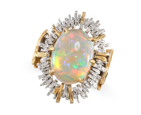 CHARLES DE TEMPLE, A VINTAGE OPAL RING, 1960S Two-tone textured shank Oval cabochon opal Signed C de Temple (partially obscur