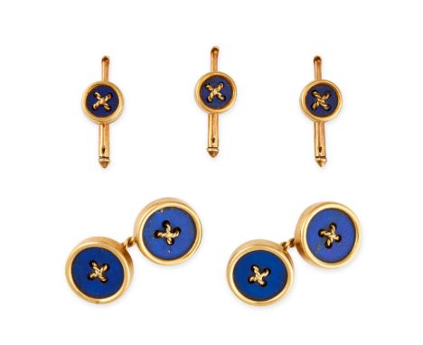 TIFFANY & CO., A VINTAGE LAPIS LAZULI BUTTON DRESS SET Comprising a pair of cufflinks and three shirt studs Polished lapis la