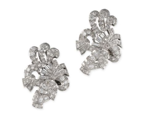A PAIR OF VINTAGE DIAMOND SCROLL CLIP BROOCHES, MID 20TH CENTURYBrilliant, single and step-cut diamonds, approximate total 2.