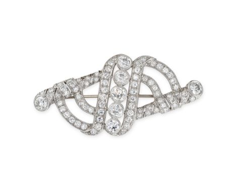 A VINTAGE DIAMOND BROOCH Scrolling motifs, millegrain borders Brilliant-cut diamonds, approximate total 3.80-4.00 carats No a