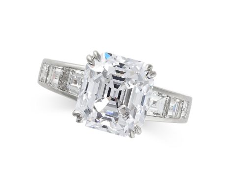 A 5.27 CARAT SOLITAIRE DIAMOND RING Rectangular step-cut diamond, 5.27 carats Gemmological report, GIA, D colour, VS2 clarity