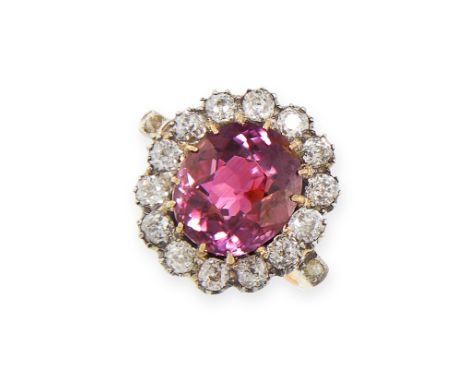 AN ANTIQUE UNHEATED RUBY AND DIAMOND RING, LATE 19TH CENTURY Oval-shaped ruby, 6.93 carats Gemmological report, GCS, Thai ori