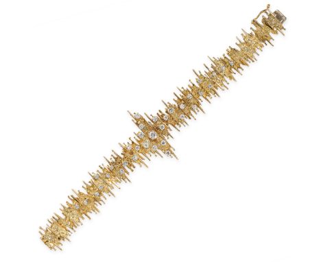 GEORGE WEIL, A VINTAGE ABSTRACT TEXTURED GOLD AND DIAMOND BRACELET, 1960S Brilliant-cut diamonds, approximate total 1.50-2.00