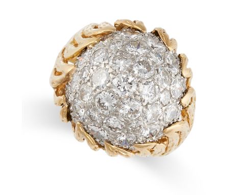 VAN CLEEF AND ARPELS, A VINTAGE DIAMOND BOMBE RING, 1960S Brilliant-cut diamonds, approximate total 2.30-2.50 carats Signed V