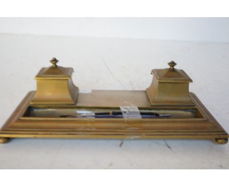Brass inkwell desk set to Captain Saville R.A 