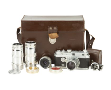 A FOCA Universal Rangefinder Outfit, 1948-55, chrome, serial no. 78288, with Foca Oplarex f/1.9 50mm lens, chrome, serial no.