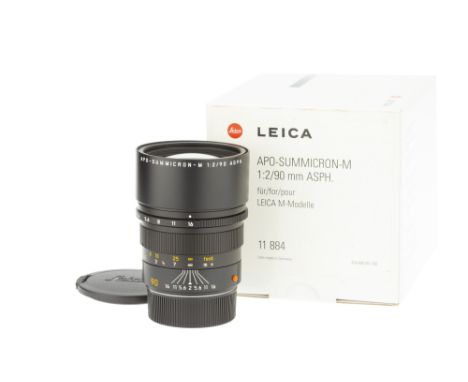 A Leitz APO-Summicron-M ASPH. f/2 90mm Lens, 2001, black, serial no. 3875683, body, E, elements, E, complete with warranty ca