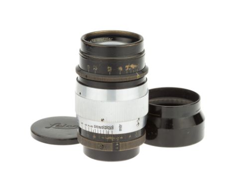 A Leitz Hektor f/1.9 73mm Lens, 1937, black/chrome, serial no. 377243, body, G, elements, VG, some very light cleaning marks,