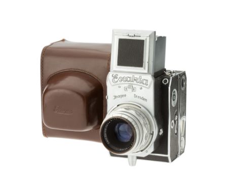 An Ihagee Exakta 66 Vertical Camera, 1953-54, chrome, serial no. 600634, with Carl Zeiss Jena Tessar T f/2.8 80mm lens, chrom