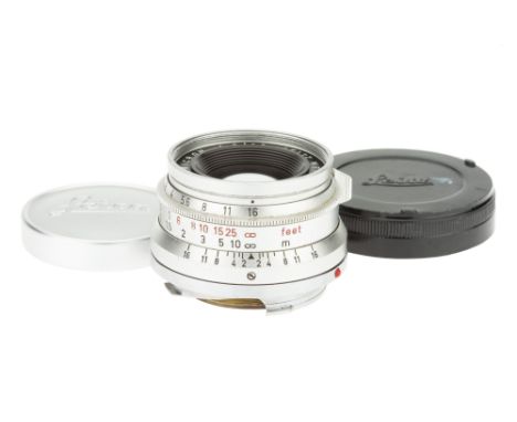 A Leitz Summicron f/2 35mm Lens, 1966, chrome, serial no. 2196087, body, VG, elements, VG, some very light internal haze and 