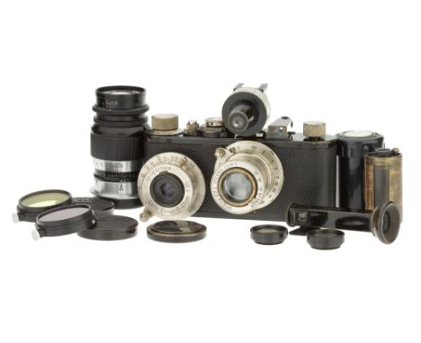 A Fine Leica Ic Standardised Camera Outfit, 1931, black, serial no. 56263, with Leitz Hektor f/2.5 50mm lens, 1932, nickel, b