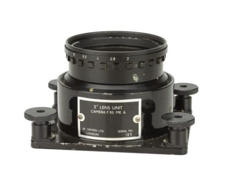 A Leitz Elcan f/2 3" Lens, black, serial no. 060-2300, body, VG, elements, G, some light marks to front element, on Vinten ae