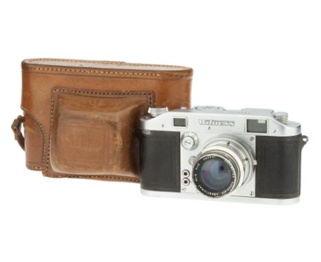 An Ilford Witness Rangefinder Camera, 1952, chrome, serial no. 55168, with Dallmeyer Super Six f/1.9 2" lens, chrome, serial 