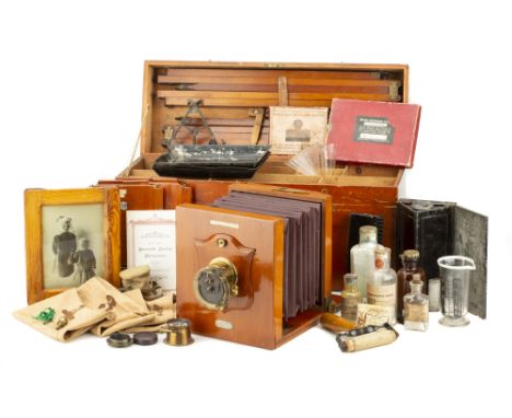 1897, with a J. Lancaster brass lens, body, VG, lens, VG, a complete boxed outfit containing many original accessories (a lot