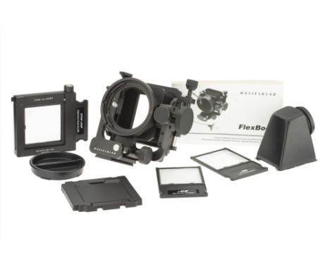 A Hasselblad FlexBody Medium Format Body, 1998, black, serial no. 45ER1147, body, VG-E, complete with ground glass screen, 45