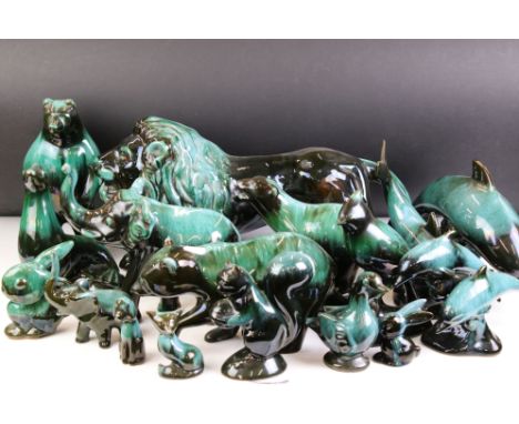 Collection of Twenty Five Blue Mountain Ceramic Animals and Birds including Large Lion (46cm long),  Dolphins, Seal, Jay, Dee