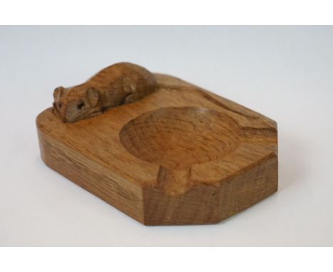 A Robert Mouseman Thompson carved oak ashtray. 