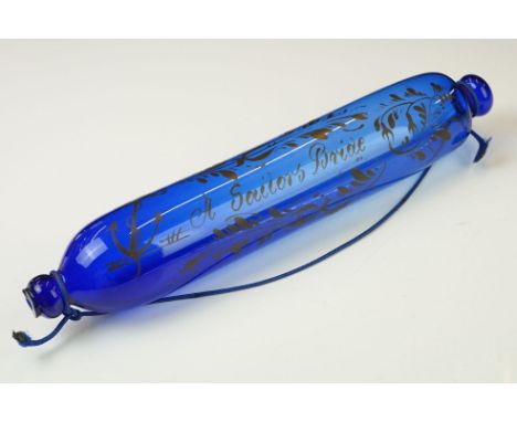 An antique Victorian blue glass rolling pin, possibly Bristol. 