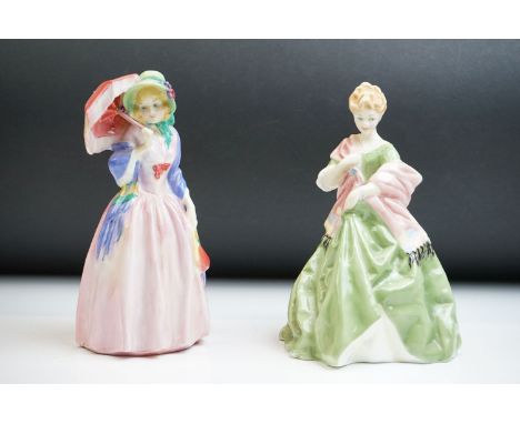 Two Porcelain Lady Figures to include Royal Doulton ' Miss Demure ' (7534) and Royal Worcester ' First Dance (3629). Tallest 