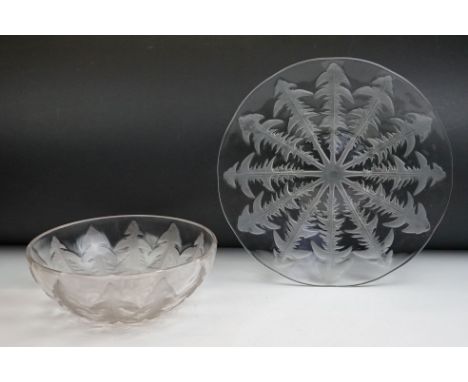 Rene Lalique ' Pissenlit No.1 ' clear &amp; frosted glass bowl with moulded Dandelion leaf decoration, moulded mark ' R. Lali