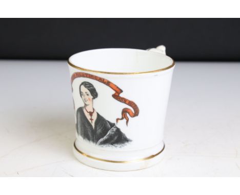 Mid 19th Century Staffordshire Florence Nightingale Mug ' Miss Nightingale, A Soldier Doth Befriend ', circa 1850s, with a pr