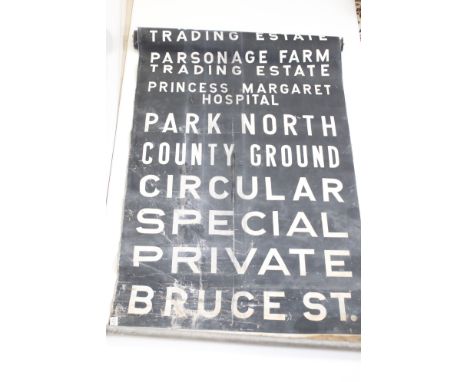 Vintage Swindon bus blind destination street roll, 39 stops to include Wootton Bassett Road, Penhill, Moredon Junction, Strat