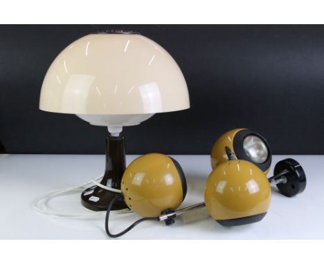 Mid century Retro Italian style Two Tone Brown Plastic Desk Lamp of mushroom form, 37cm high together with BHS Ceiling Light 