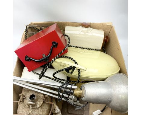 Group of assorted collectables, to include Anglepoise style lamp, electric bed warmer, stoneware hot water bottle, etc., in o