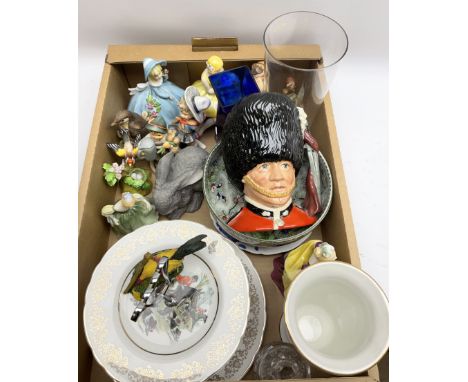 Group of assorted ceramics and glass, to include two Royal Doulton figures, Loretta HN2337, and Fair Maiden HN2211, a Royal D