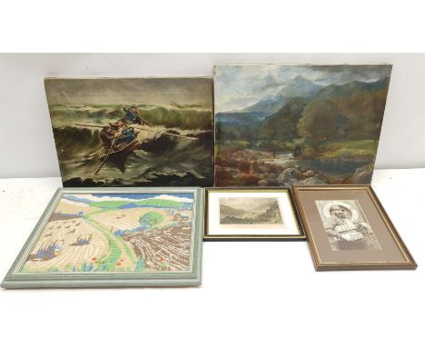 After Winslow Homer, 20th century oil on canvas unsigned, landscape oil on canvas, Sutcliffe print, engraving of Snowdon, nee