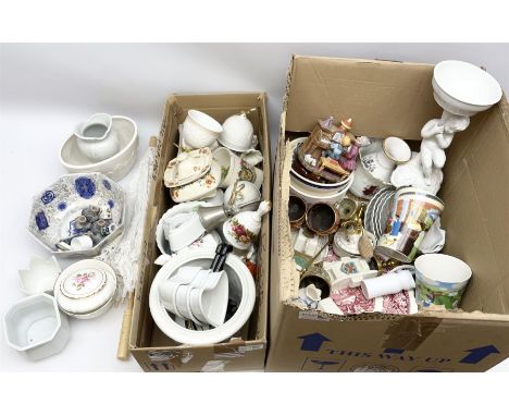 Collection of ceramics and other collectables, including crested ware  clock, tank and cheese dish, Royal Crown Derby trinket