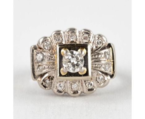 A ring, white gold with diamonds. The first half of the 20th century.&nbsp;Not stamped.&nbsp;Ring size 55.Gross weight: 6,17g